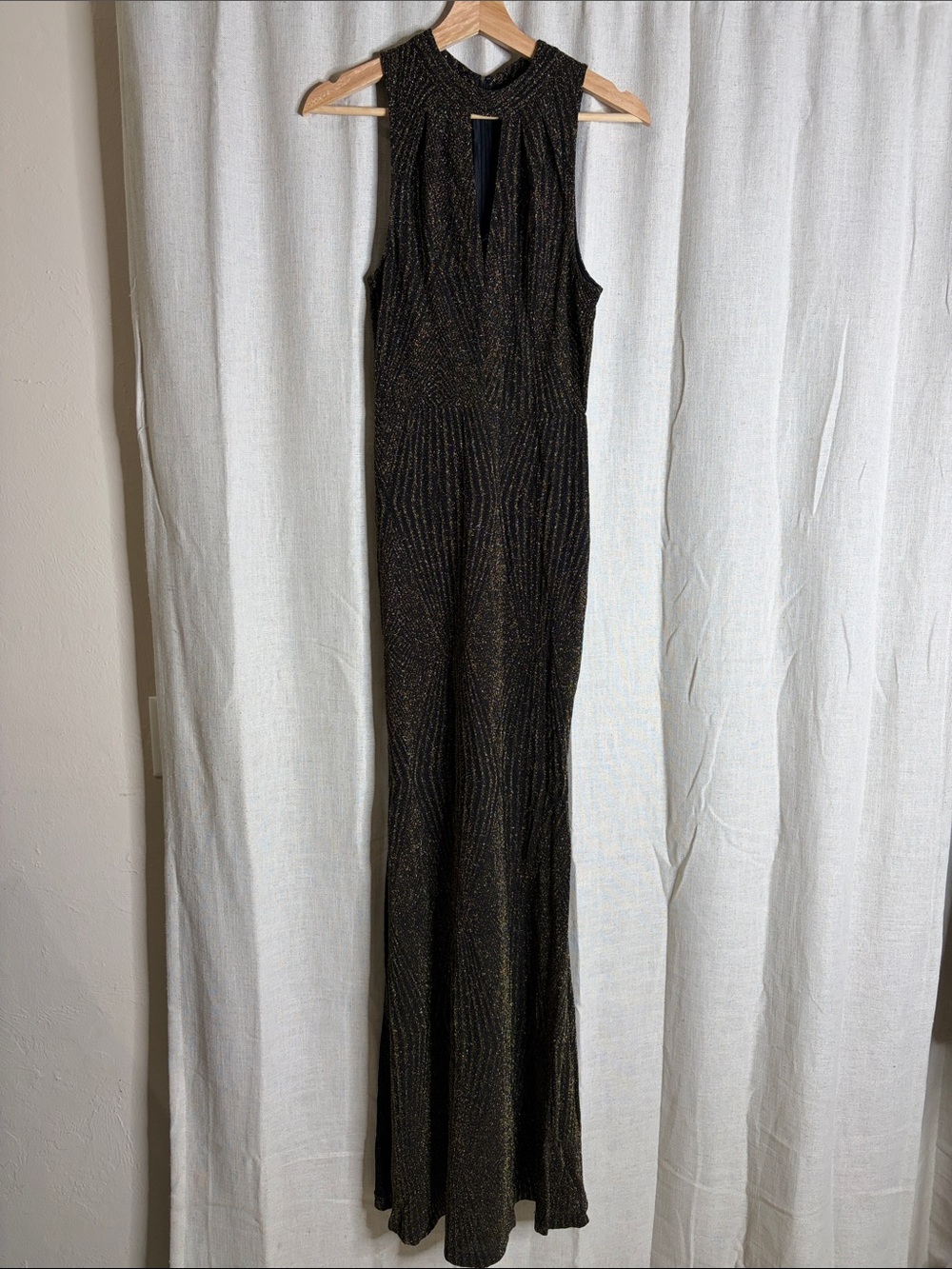 Aqua Black with Gold Metallic Maxi Dress